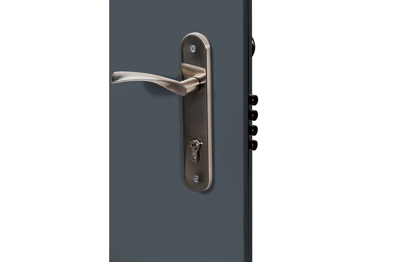 Puerta de entrada metálica insercciones aluminio izquierda roble de  93x209.5 cm