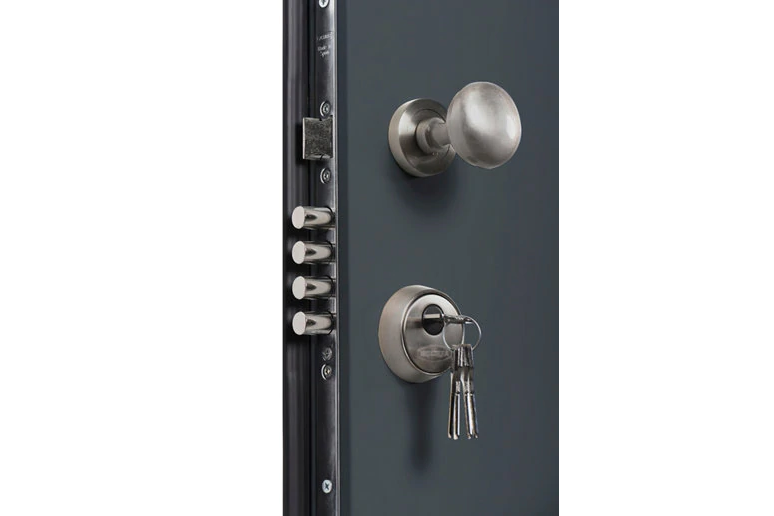 Puerta de entrada metálica insercciones aluminio derecha gris de 93x209.5  cm